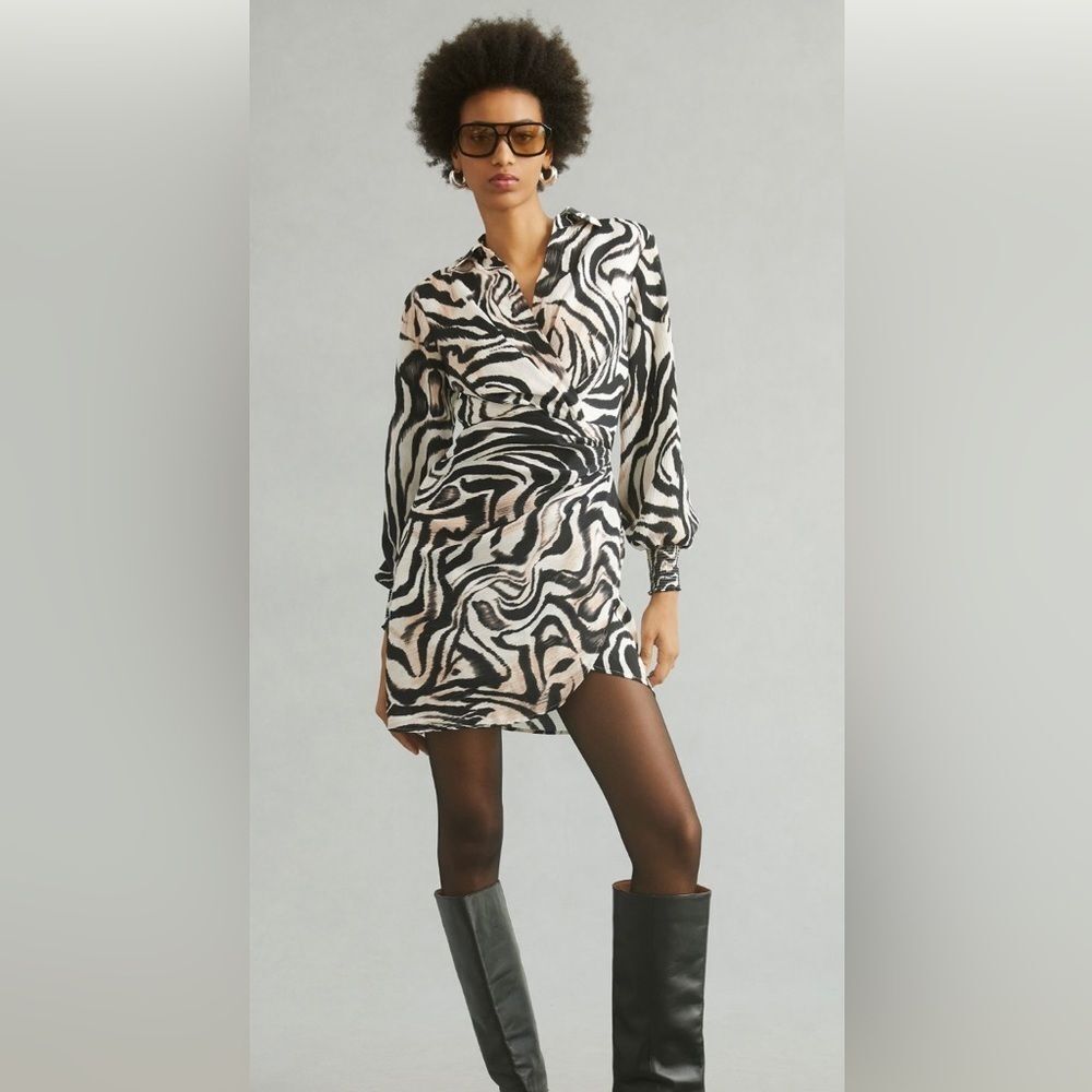 Anthropologie Wrap Dress Black and White Zebra Print size 16w NWT - Picture 1 of 8